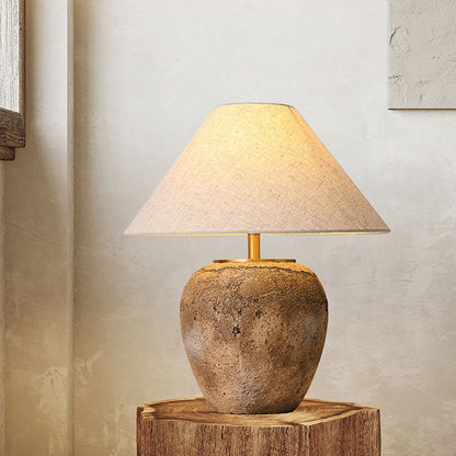 Modern Shabby Chic Cone Fabric Ceramic Jar 1-Light Table Lamp For Bedroom