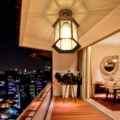 Traditional European Outdoor Hexagonal Lantern Waterproof 1-Light Semi-Flush Mount Ceiling Light For Outdoor