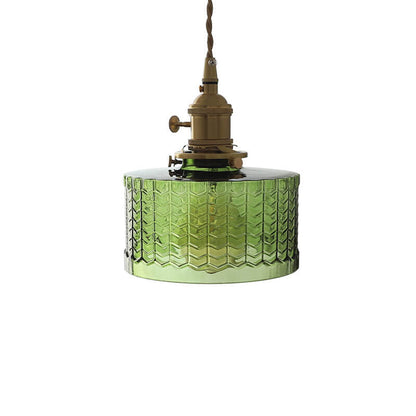 Contemporary Nordic Brass Iron Glass Clear Round Drum Copper 1-Light Pendant Light For Living Room & Bedroom