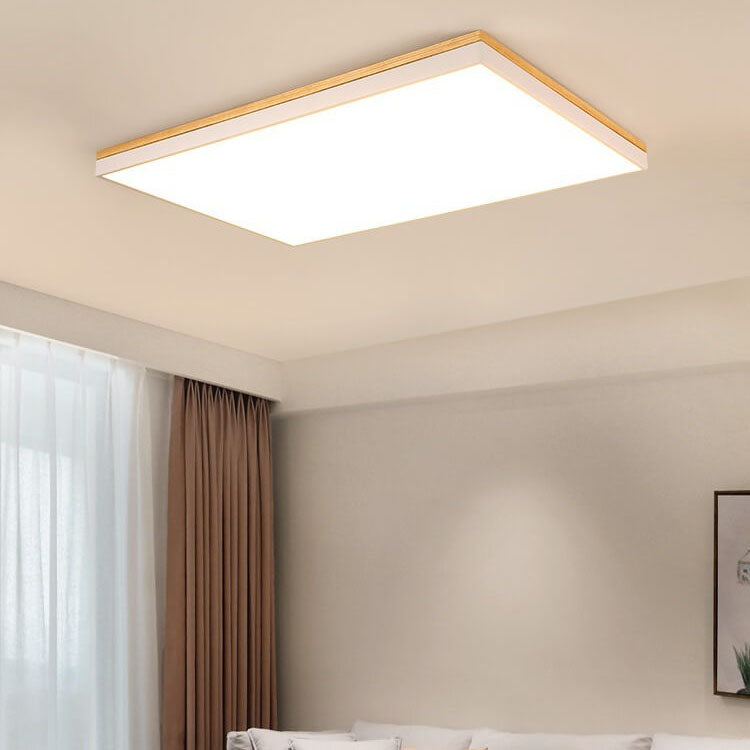 Modern Minimalist Solid Wood Acrylic Square Rectangle LED Flush Mount Ceiling Light for Living Room