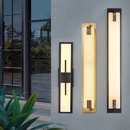 Modern Transitional Rectangular Copper Marble LED Outdoor Wall Sconce Lamp For Outdoor Patio