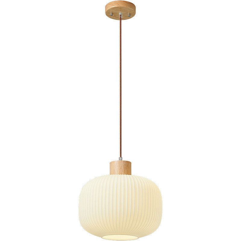 Traditional Japanese Log Solid Wood Strip Glass Jar 1/2/3 Light Island Pendant Light For Living Room