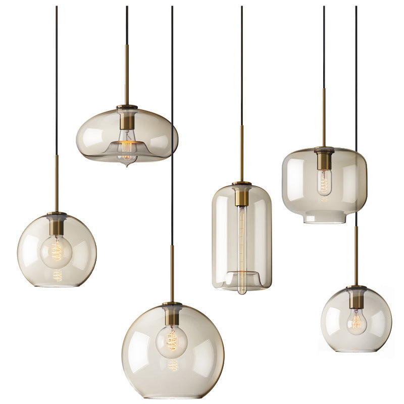 Contemporary Nordic Iron Glass Round Geometric Jar 1-Light Pendant Light For Living Room & Bedroom