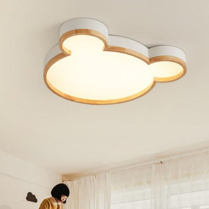 Nordic Wood Bear Shape LED Kids Flush Mount Ceiling Light
