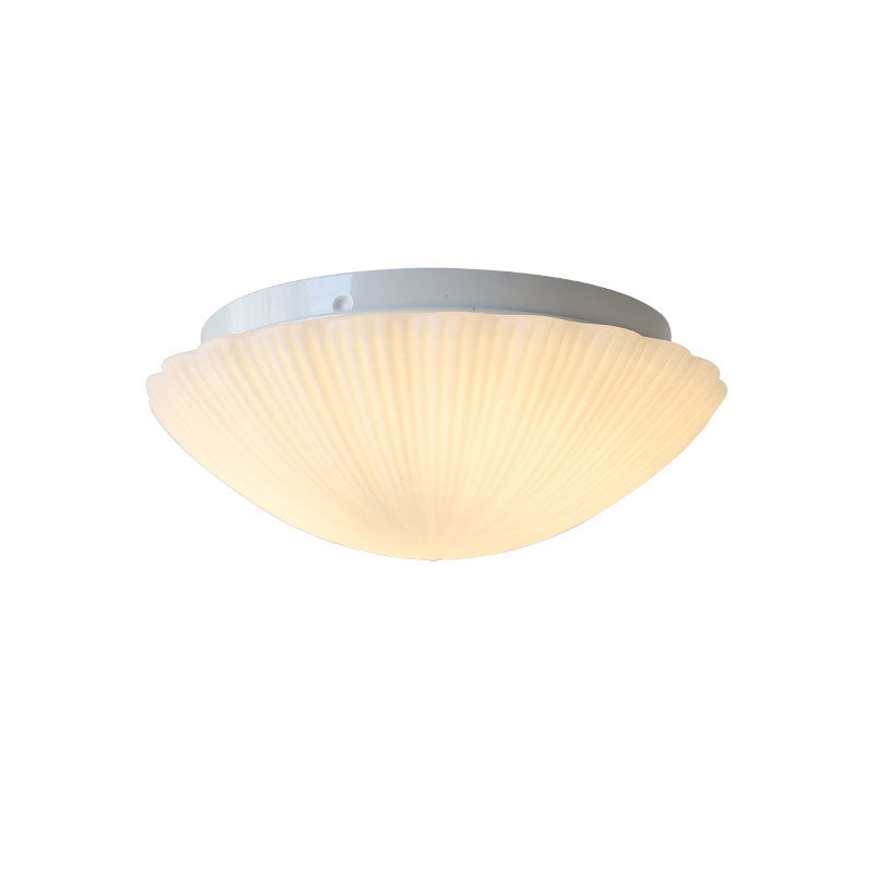 Modern Minimalist Cream Shell Glass LED Flush Mount Ceiling Light For Living Room & Bedroom