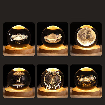 Contemporary Creative Star System Crystal Ball USB LED Night Light Table Lamp For Bedroom