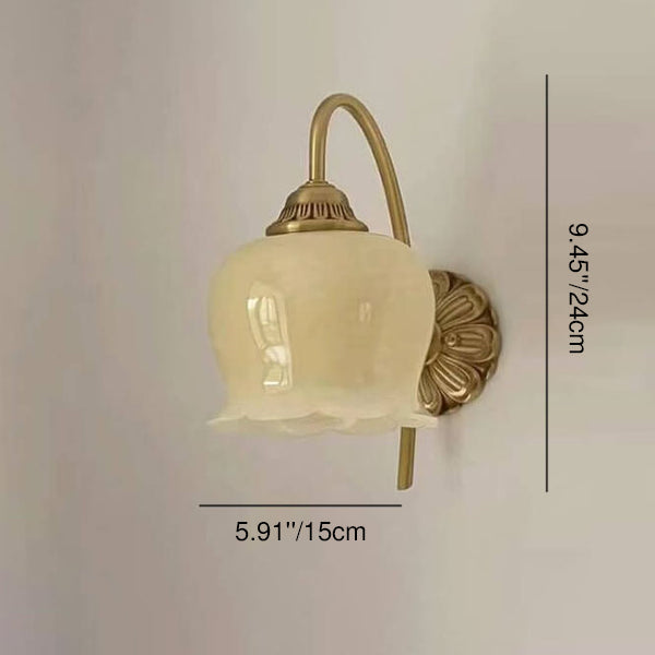 Traditional Vintage Floral Resin Copper Iron 1-Light Wall Sconce Lamp For Bedroom