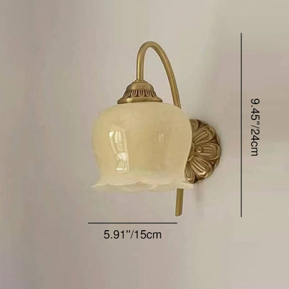 Traditional Vintage Floral Resin Copper Iron 1-Light Wall Sconce Lamp For Bedroom