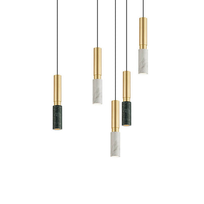 Contemporary Nordic Marble Terrazzo Column Metal 1-Light Pendant Light for Living Room