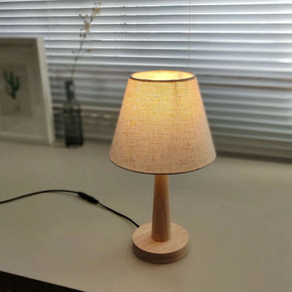Modern Minimalist Wood Cotton Linen Petal Paper PVC Cone 1-Light Table Lamp for Living Room