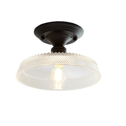 Contemporary Nordic Iron Glass Floral Round Geometry 1-Light Semi-Flush Mount Ceiling Light For Living Room & Bedroom