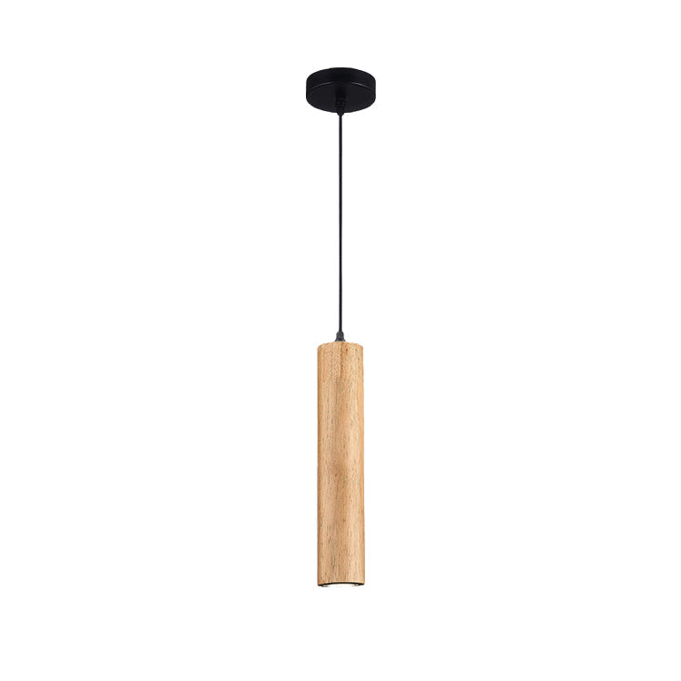 Modern Minimalist Oak Wood Cylinder LED Pendant Light For Living Room & Bedroom