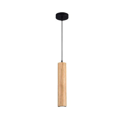 Modern Minimalist Oak Wood Cylinder LED Pendant Light For Living Room & Bedroom