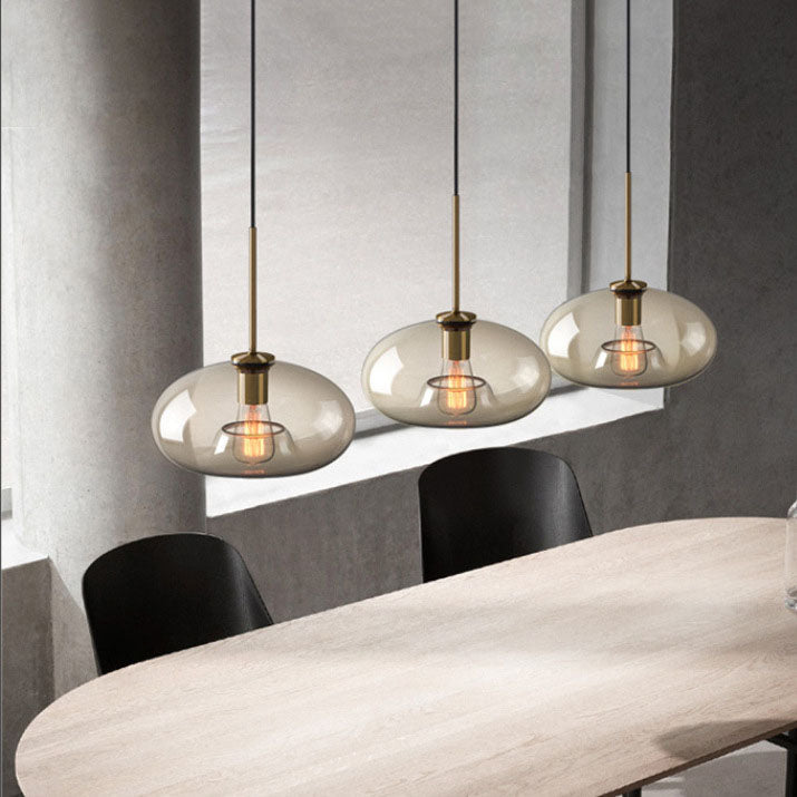 Contemporary Nordic Iron Glass Round Geometric Jar 1-Light Pendant Light For Living Room & Bedroom