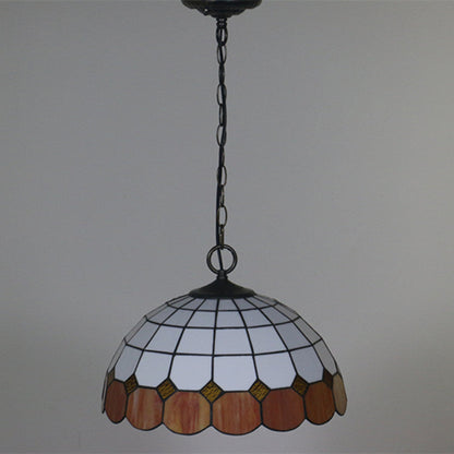 Traditional Tiffany Gemstone Stained Glass Iron Dome 3-Light Pendant Light For Living Room