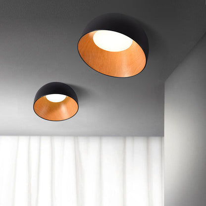 Minimalist Wooden Bowl Iron LED Flush Mount Ceiling Light