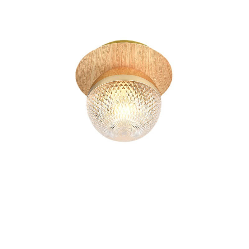 Traditional Japanese Glass Iron Woodgrain 1-Light Semi-Flush Mount Ceiling Light