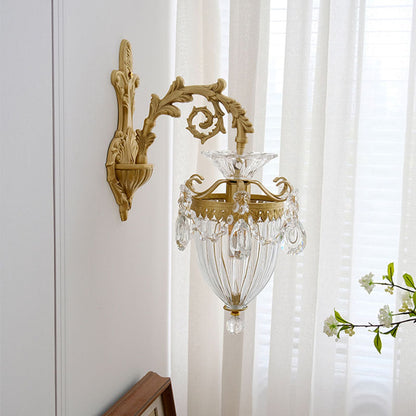 Traditional French Court Lantern Brass Crystal 1/2 Light Wall Sconce Lamp For Living Room