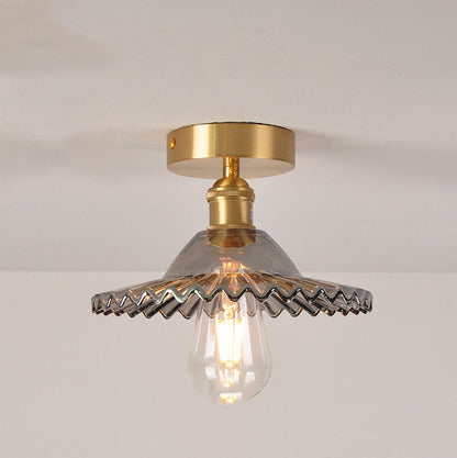 Traditional Vintage Glass Iron Lotus 1-Light Semi-Flush Mount Ceiling Light