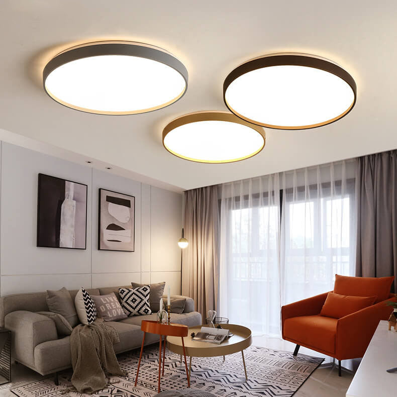 Modern Minimalist Round Solid Color Acrylic Iron LED Flush Mount Ceiling Light For Living Room & Bedroom