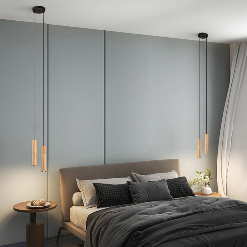 Modern Minimalist Oak Wood Cylinder LED Pendant Light For Living Room & Bedroom