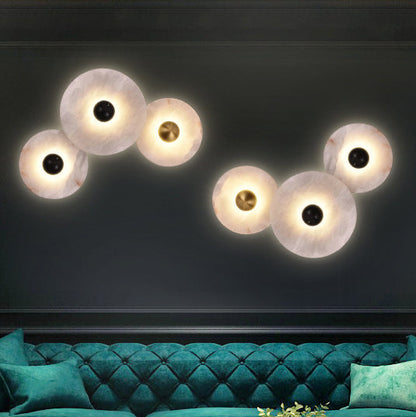 Modern Minimalist Round Iron Marble LED Wall Sconce Lamp For Bedroom