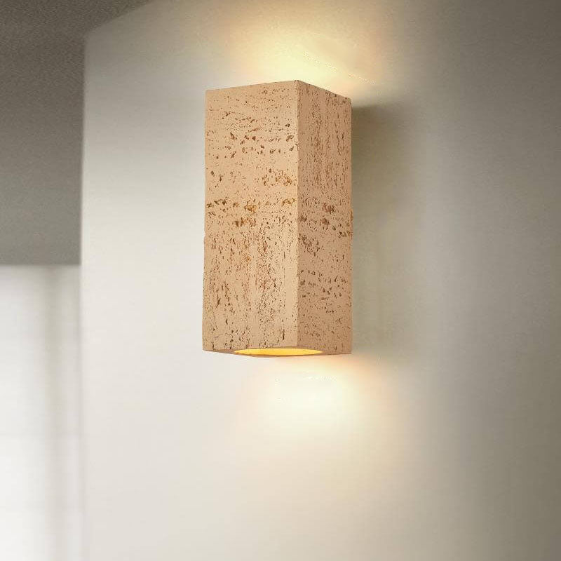 Traditional Retro Wabi-sabi Composites Square Column Hand Sculpted LED Wall Sconce Lamp for Living Room