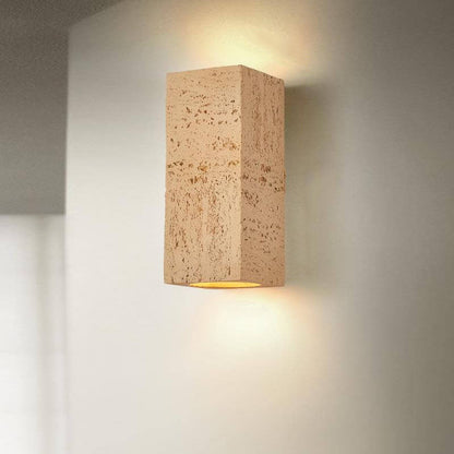 Traditional Retro Wabi-sabi Composites Square Column Hand Sculpted LED Wall Sconce Lamp for Living Room