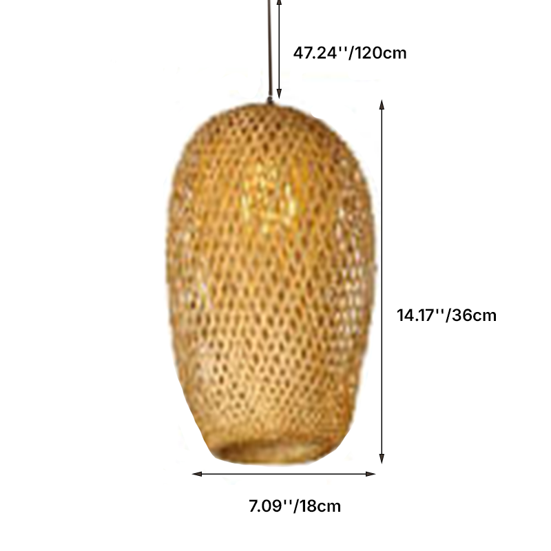 Traditional Vintage Bamboo Metal Weaving Round 1-Light Pendant Light for Living Room