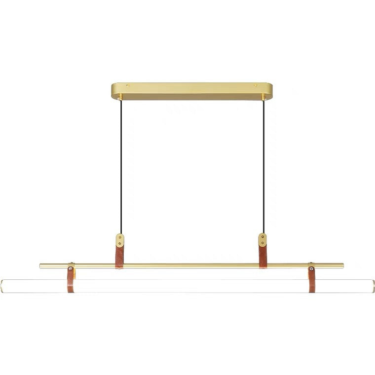 Modern Minimalist Long Strip Iron Acrylic Faux Leather LED Island Light Chandelier For Living Room & Dining Room