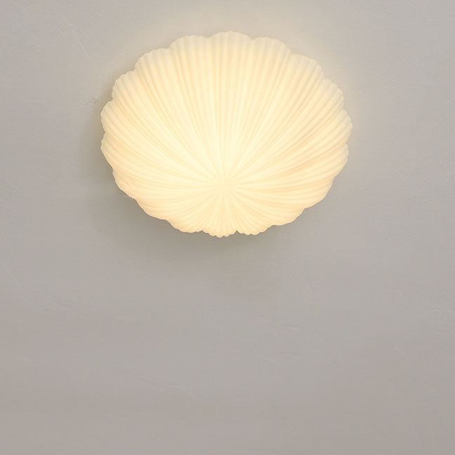 Modern Minimalist Cream Shell Glass LED Flush Mount Ceiling Light For Living Room & Bedroom