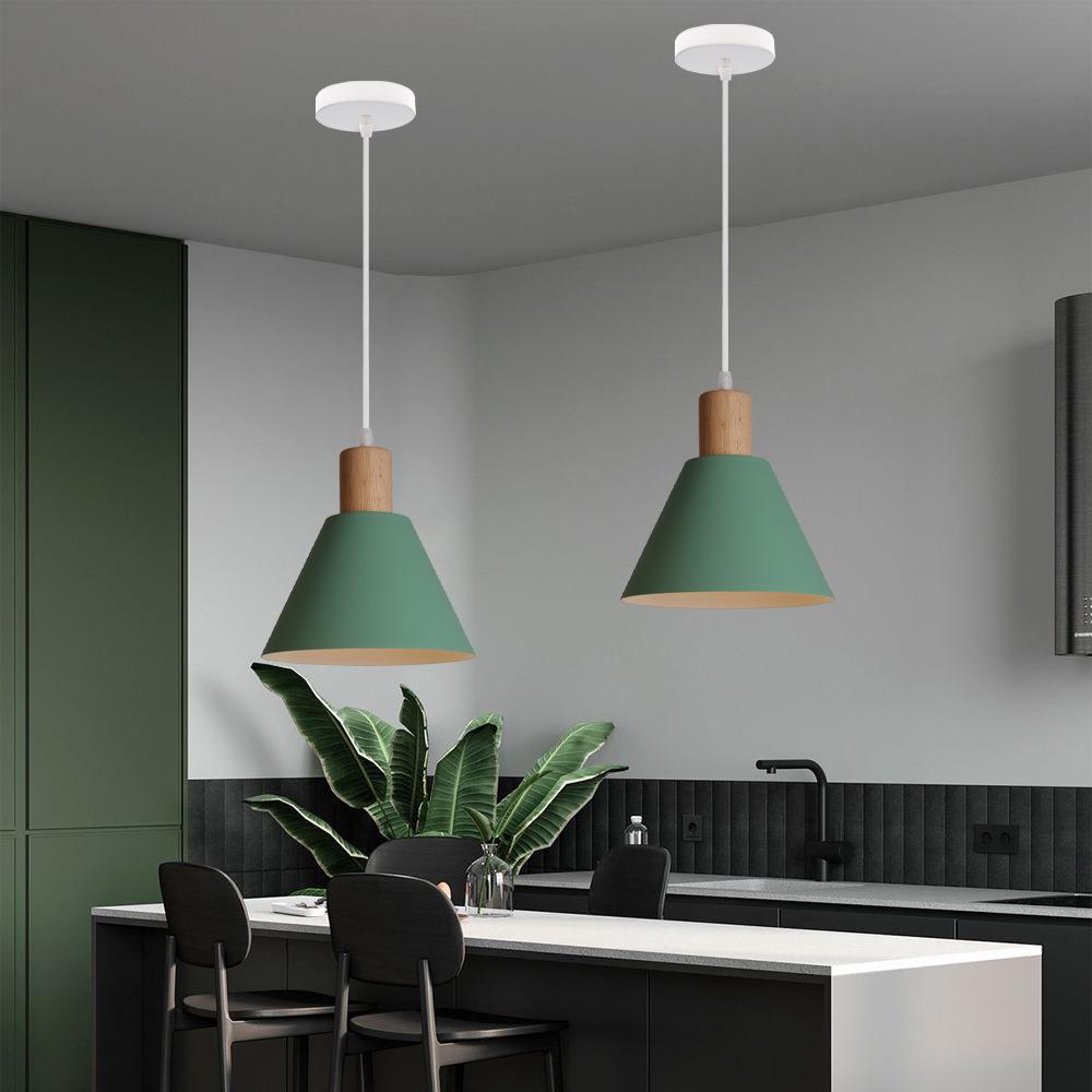 Traditional Vintage Iron Solid Wood Round Cone Top 1-Light Pendant Light for Living Room