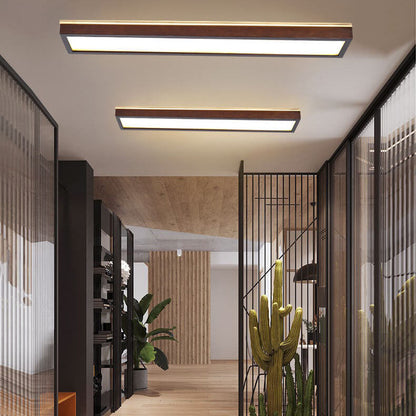 Japanese Minimalist Log Rectangular Walnut LED Flush Mount Ceiling Light