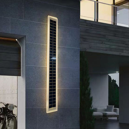 Modern Minimalist Aluminum Acrylic Outdoor Solar Rectangular Strip Waterproof Patio LED Wall Sconce Lamp for Outdoor Patio