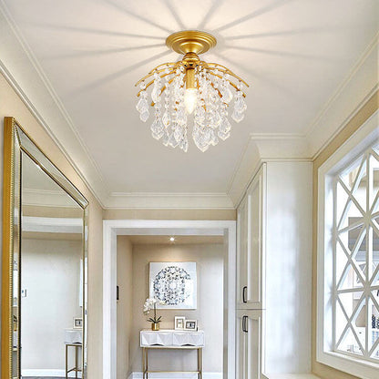 Modern Luxury Round Iron Crystal 1-Light Semi-Flush Mount Ceiling Light For Living Room