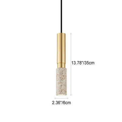 Contemporary Nordic Marble Terrazzo Column Metal 1-Light Pendant Light for Living Room
