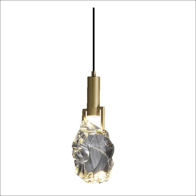Modern Minimalist Ice Cube Crystal Brass 1-Light Pendant Light For Bedroom