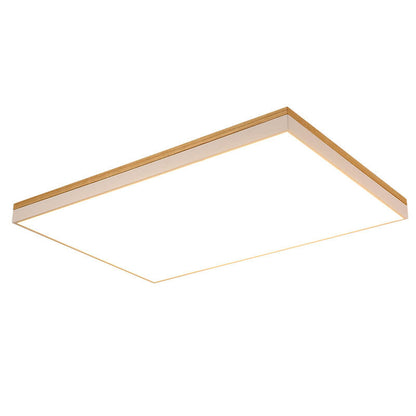 Modern Minimalist Solid Wood Acrylic Square Rectangle LED Flush Mount Ceiling Light for Living Room