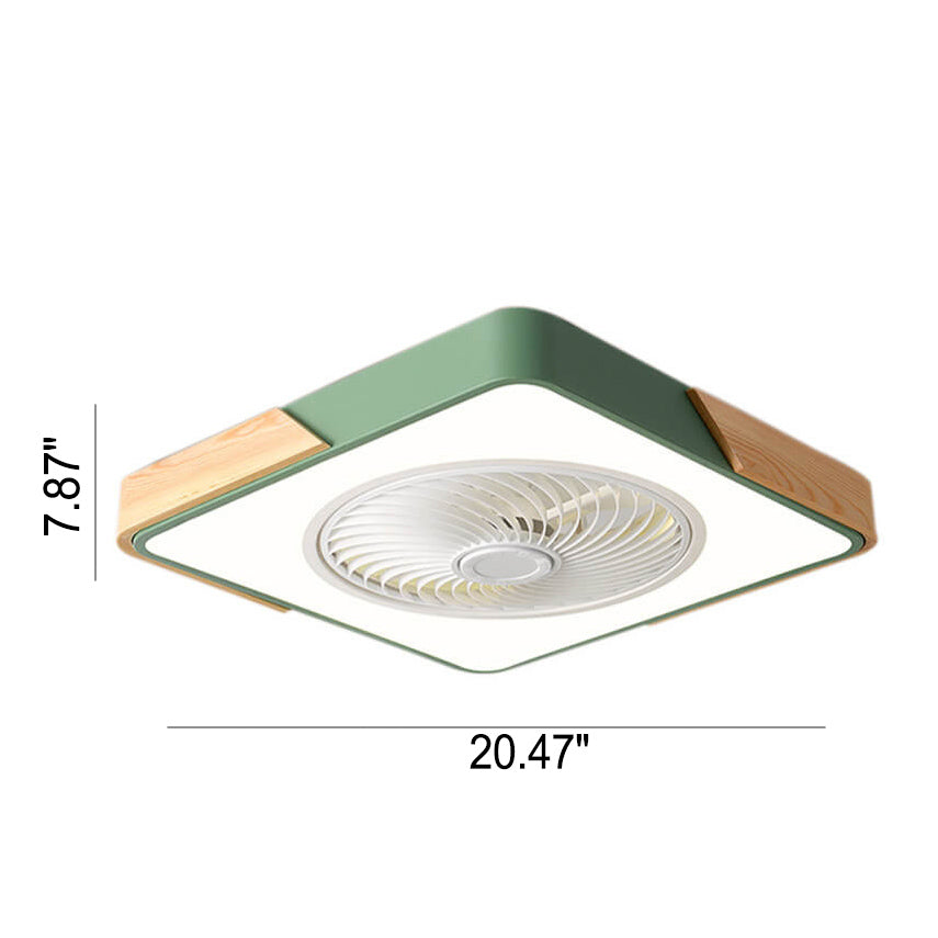 Nordic Macaron Square Wood LED Flush Mount Ceiling Fan Light