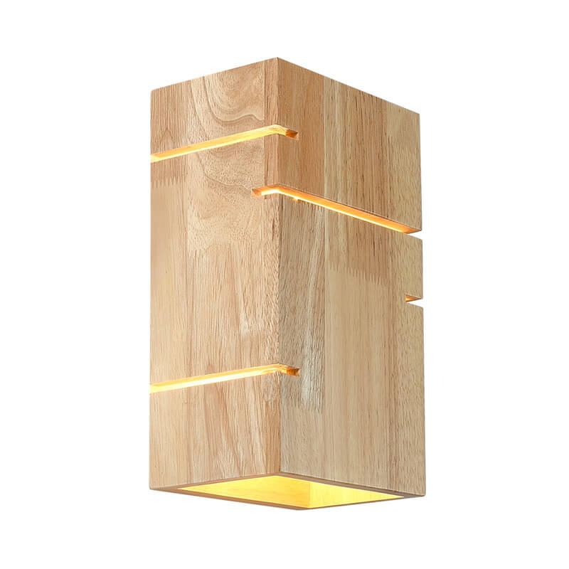 Modern Minimalist Wooden Square 2-Light Wall Sconce Lamp for Bedroom
