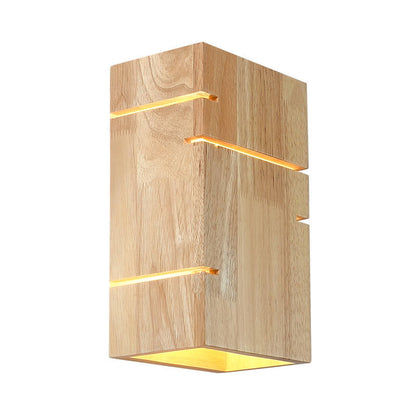 Modern Minimalist Wooden Square 2-Light Wall Sconce Lamp for Bedroom