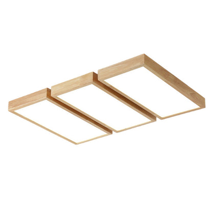 Nordic Japanese Log Wood  Rectangular LED Flush Mount Ceiling Light