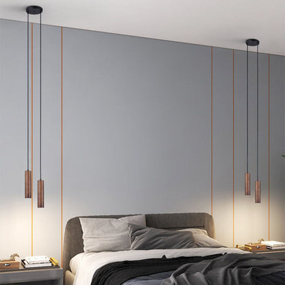 Modern Minimalist Oak Wood Cylinder LED Pendant Light For Living Room & Bedroom