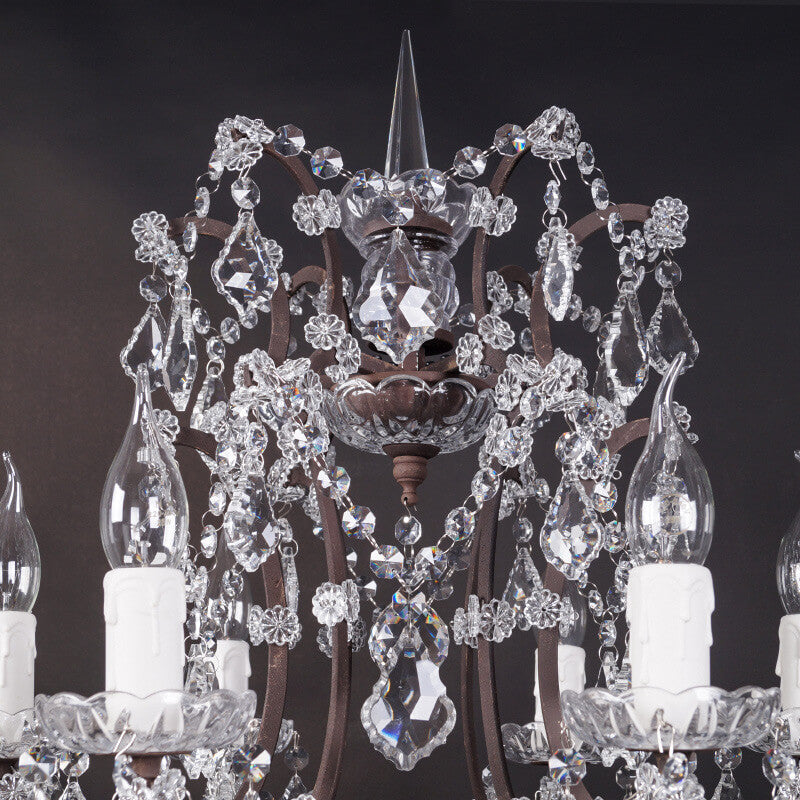 Traditional Vintage Crystal Candelabra Rust 6-Light Table Lamp For Living Room
