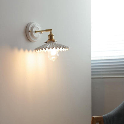 Traditional Vintage Round Ceramic Brass 1-Light Wall Sconce Lamp for Living Room