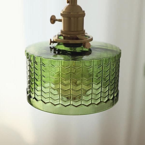 Contemporary Nordic Brass Iron Glass Clear Round Drum Copper 1-Light Pendant Light For Living Room & Bedroom
