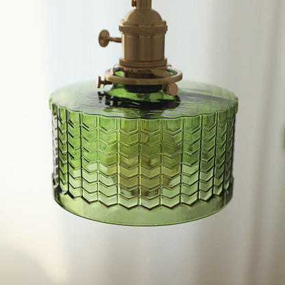Contemporary Nordic Brass Iron Glass Clear Round Drum Copper 1-Light Pendant Light For Living Room & Bedroom