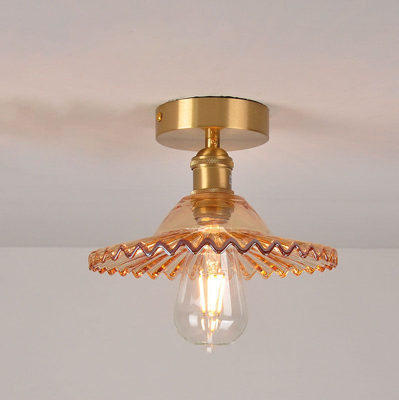 Traditional Vintage Glass Iron Lotus 1-Light Semi-Flush Mount Ceiling Light