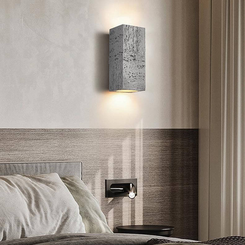 Traditional Retro Wabi-sabi Composites Square Column Hand Sculpted LED Wall Sconce Lamp for Living Room