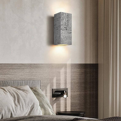 Traditional Retro Wabi-sabi Composites Square Column Hand Sculpted LED Wall Sconce Lamp for Living Room